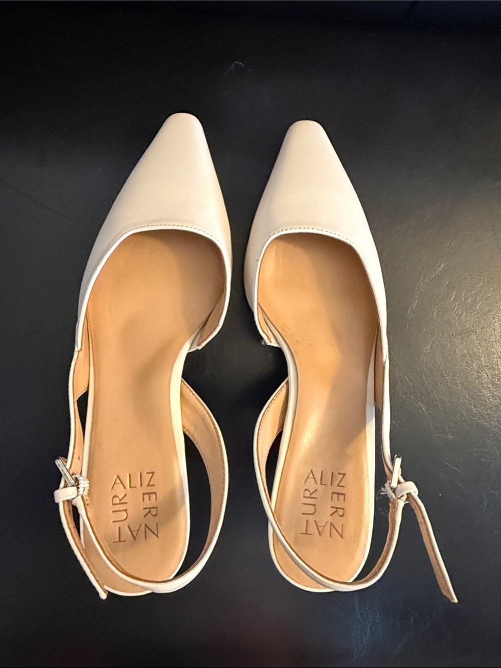 Naturalizer Nude Pointed-Toe Slingback Flats with 3” Heel